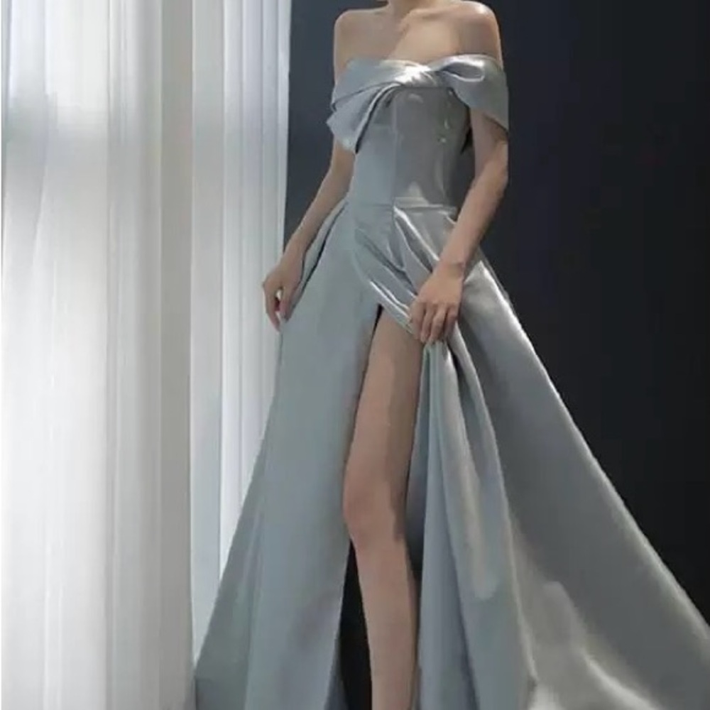Elegant Off-Shoulder Gray Evening Gown